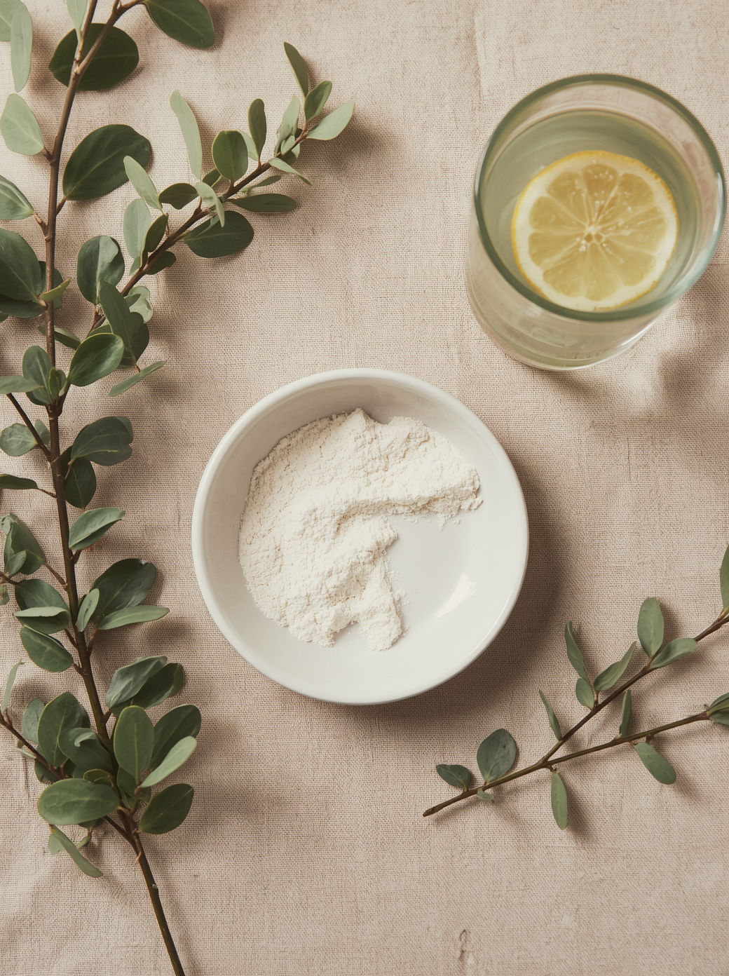 Glass of water with mineral salt and lemon